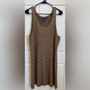 Vintage Blue label Ralph Lauren Metallic Linen-Blend Knit Tank Dress Gold Brown